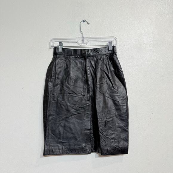 Pelle Club Black Leather Mini Pencil Skirt Sz 8 - Picture 9 of 11